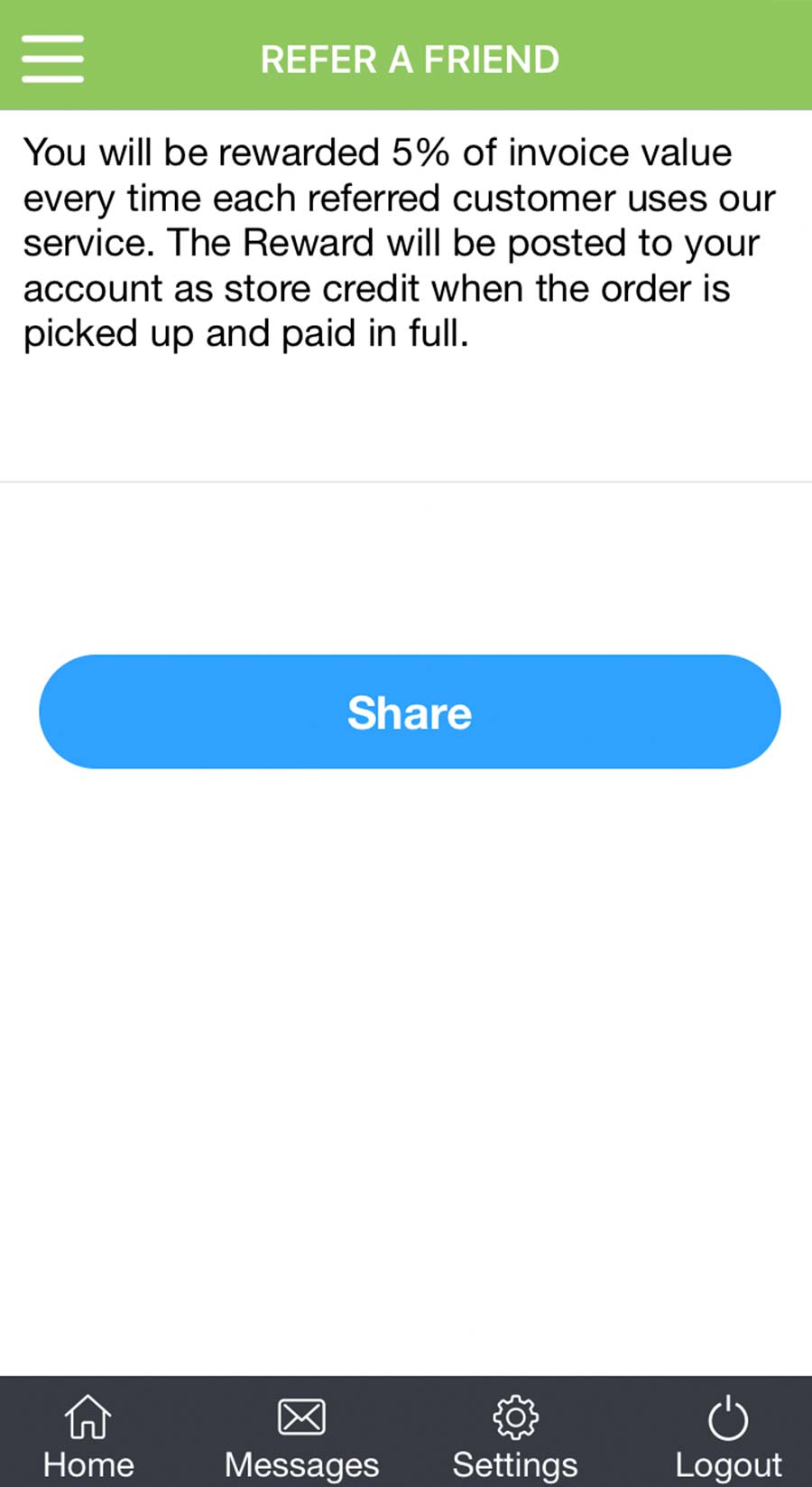 App refer a friend screen